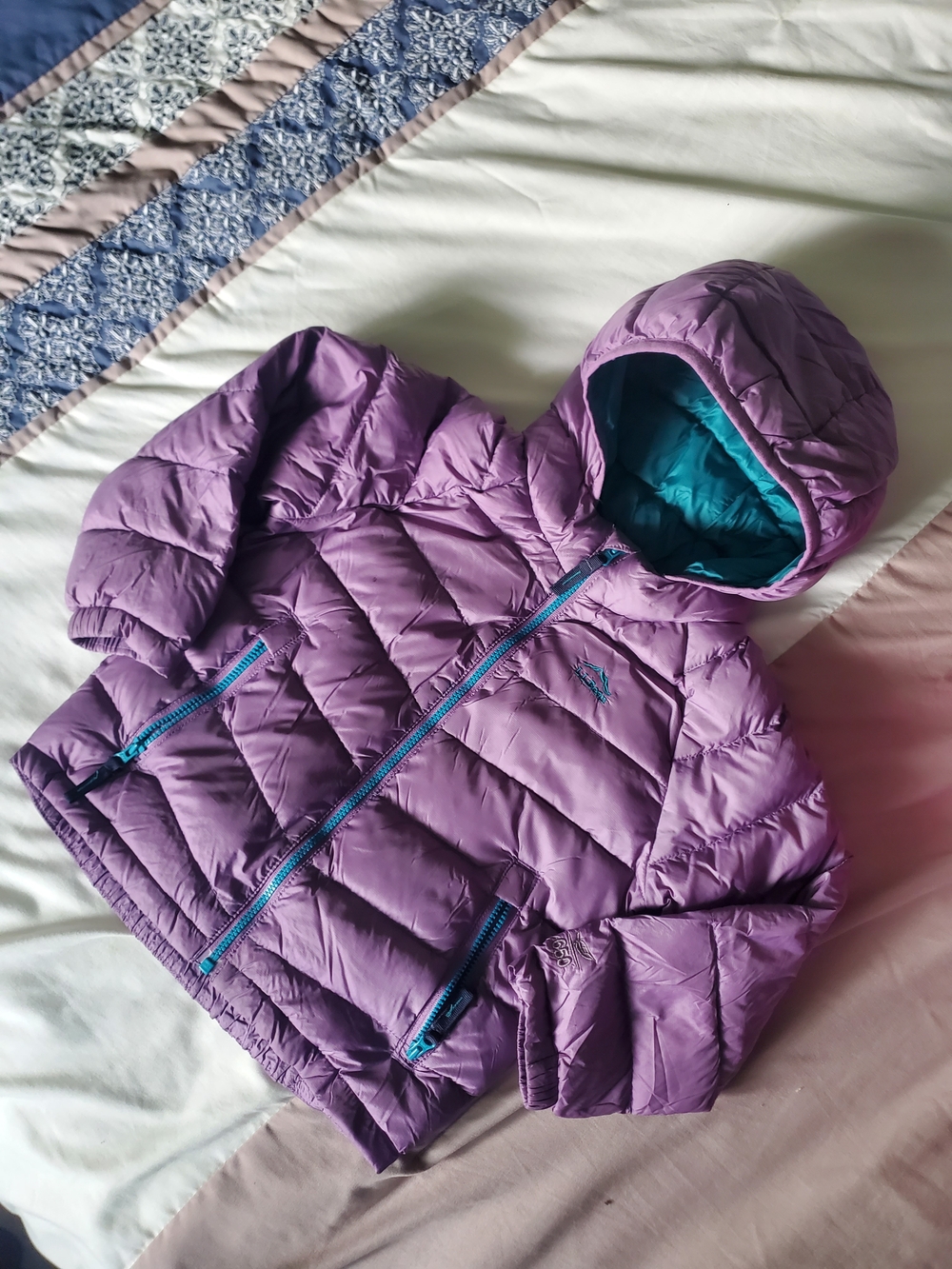 L.L. Bean Kids Quilted Hooded Jacket - Purple with Teal Accents